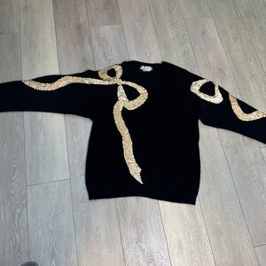 Vintage Lauren Alexandra black sequin bow lambswool rabbit‎ hair sweater size L